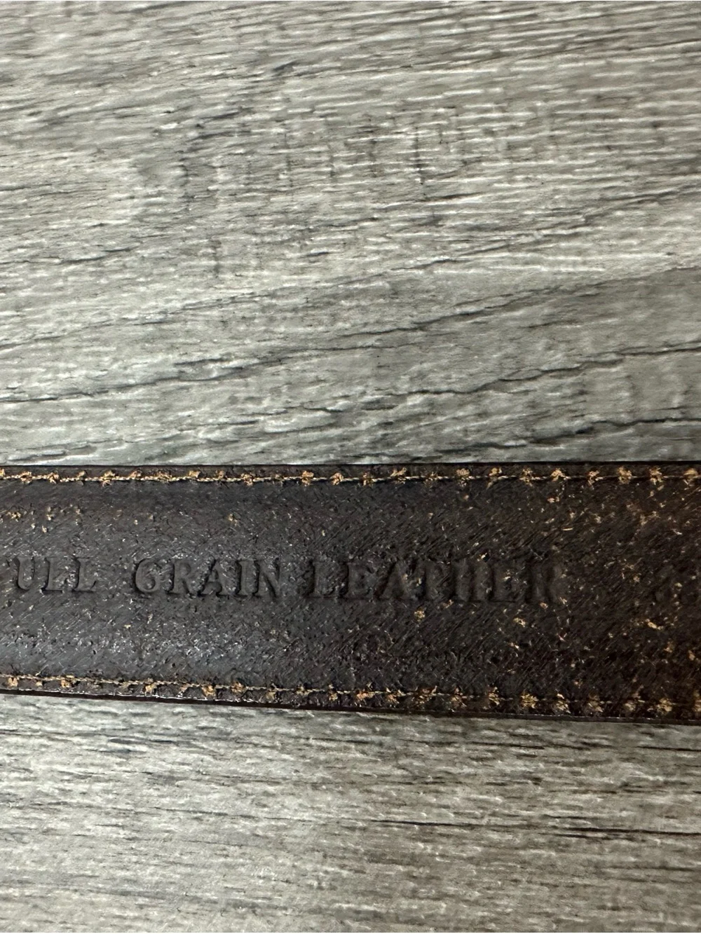 Vintage Woolrich Brown Leather Belt with Blue Geometric Inlay brass buckle